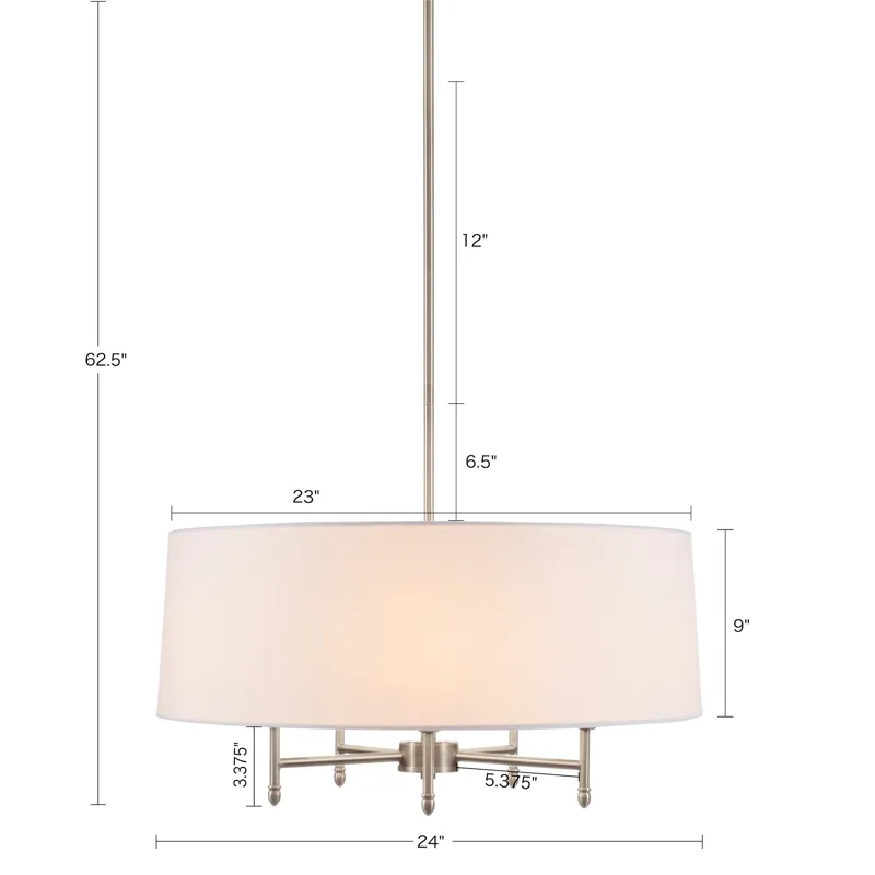 Presidio Presidio 5-Light Dimmable Chandelier with Drum-shaped Fabric Shade & Adjustable Height - Si