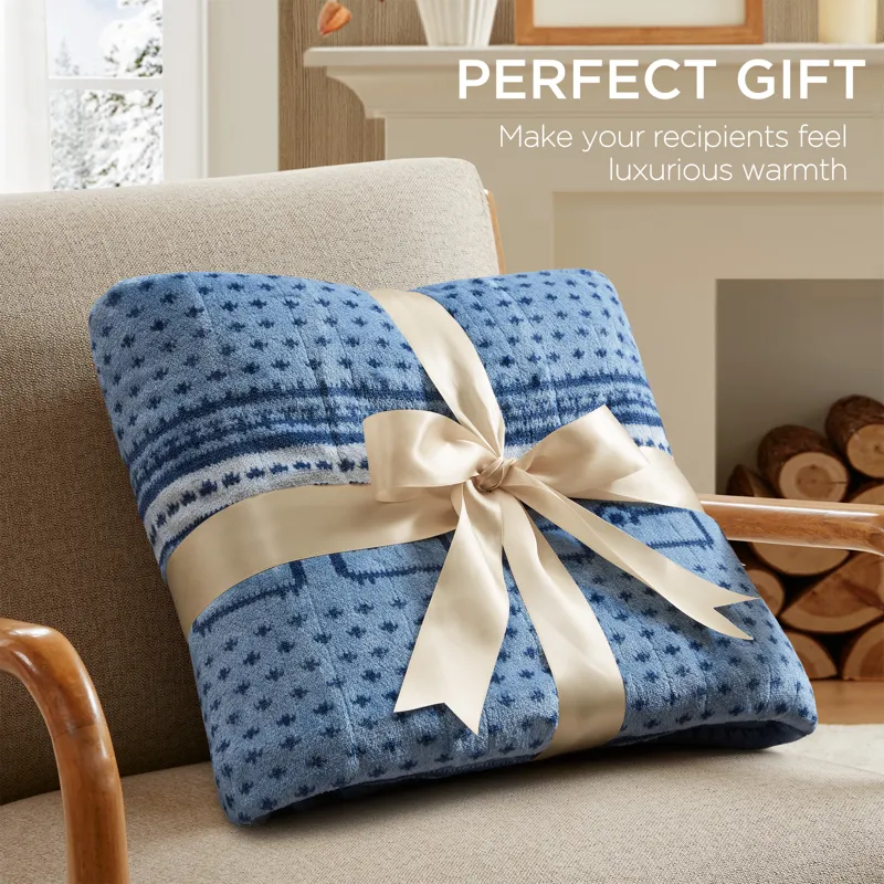 Woolrich Print Plush to Sherpa Heated Throw
