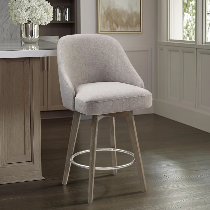 Pearce Pearce Swivel Upholstered Counter Stool with Solid Wood Legs & Metal Footrest - Grey