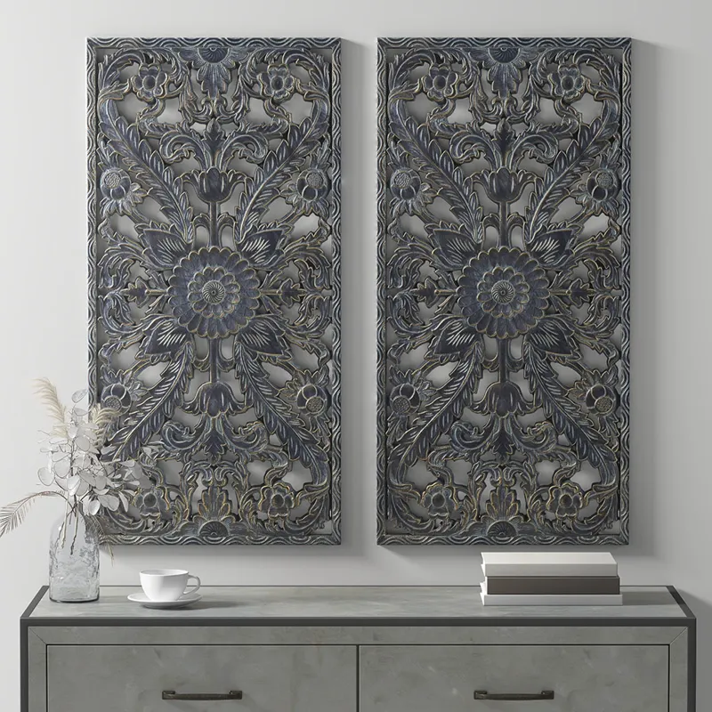 Madison Park Botanical Panel Distressed Carved Wood 2-piece Wall Decor Set