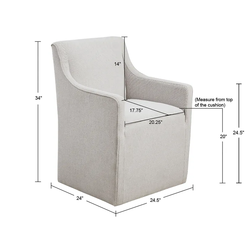 Charlotte Upholstered Dining Arm Chair with Hidden Casters - Grey