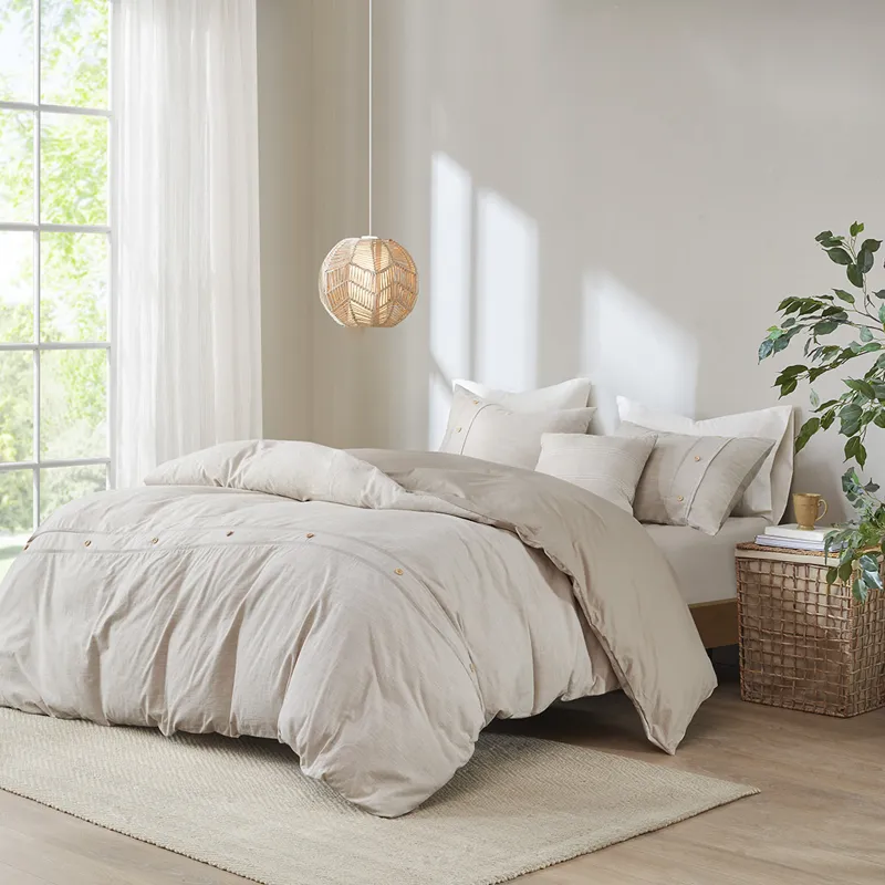 Dover Full/Queen 5 Piece Organic Cotton Oversized Comforter Cover Set w/removable insert - Natural