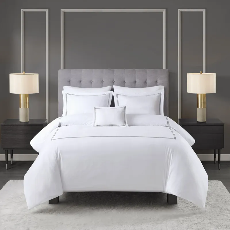 500 Thread Count Luxury Collection Full/Queen 100% Cotton Sateen Embroidered Duvet Cover Set - White