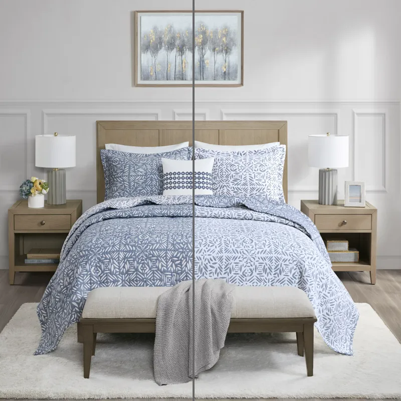 Madison Park Signature Harmony 4 Piece Oversized Reversible Matelasse Quilt Set with Throw Pillow