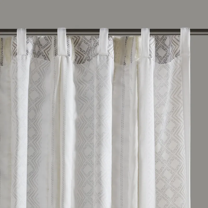 Ebby 2pk Poly Printed Curtain Panel with Tufted Stripe - White/Taupe