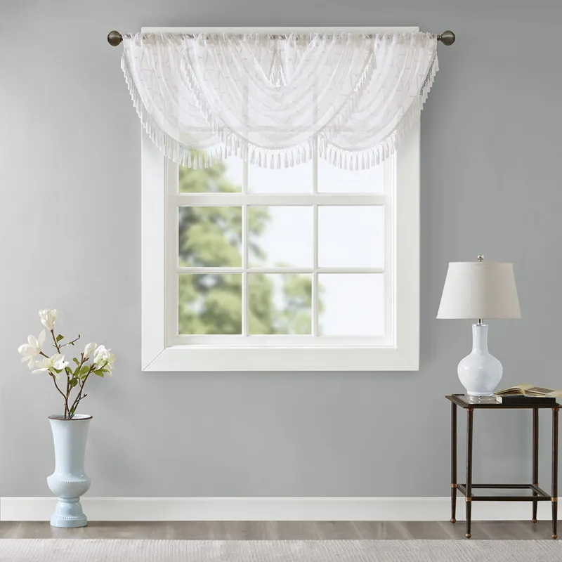 Madison Park Irina Diamond Sheer Embroidered Waterfall Valance