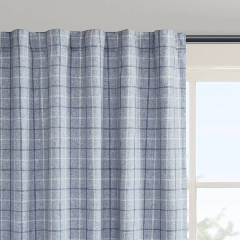 Anaheim Plaid Rod Pocket and Back Tab Curtain Panel with Fleece Lining - Denim Blue