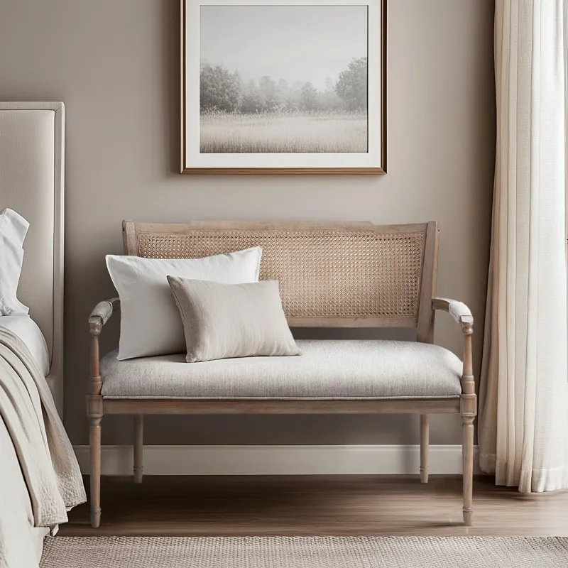 Willshire Willshire Rattan Shield-Back Settee - Beige/ Reclaimed Natural