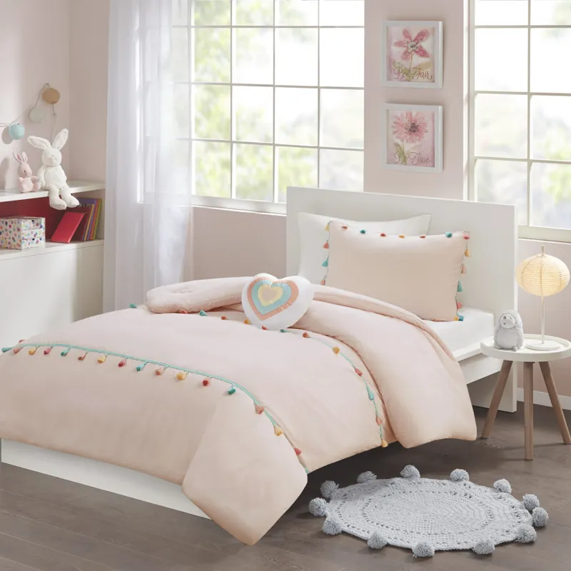 Mi Zone Kids Tessa Tassel Comforter Set with Heart Shaped Throw Pillow