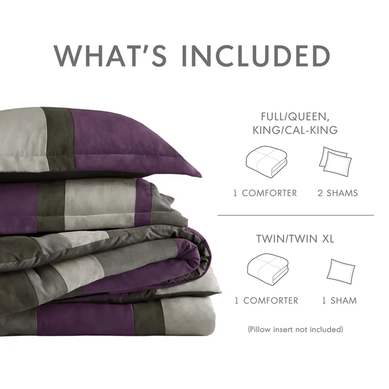 Comfort Spaces Highland Stripe Pieced Faux Suede Comforter Set