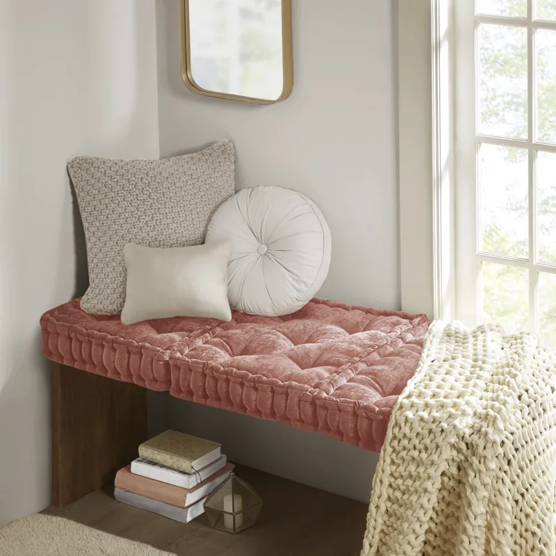 Azza Poly Chenille Square Floor Pillow Cushion - Dusty Peach
