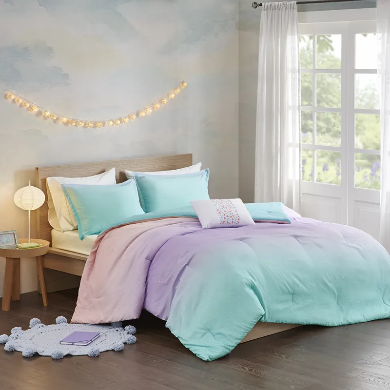 Mi Zone Glimmer Metallic Glitter Printed Reversible Comforter Set