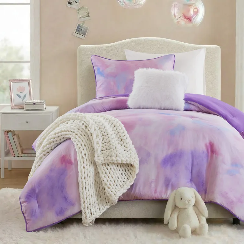 Intelligent Design Cassiopeia Watercolor Tie Dye Printed Comforter Set with Throw Pillow