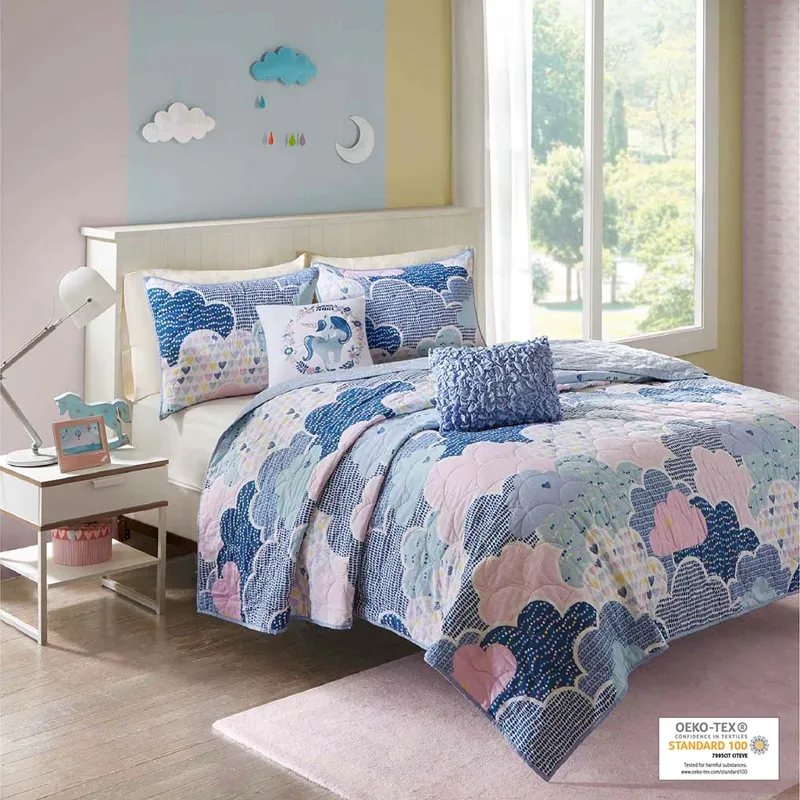 Urban Habitat Kids Cloud  Reversible Cotton Quilt Set with Throw Pillows
