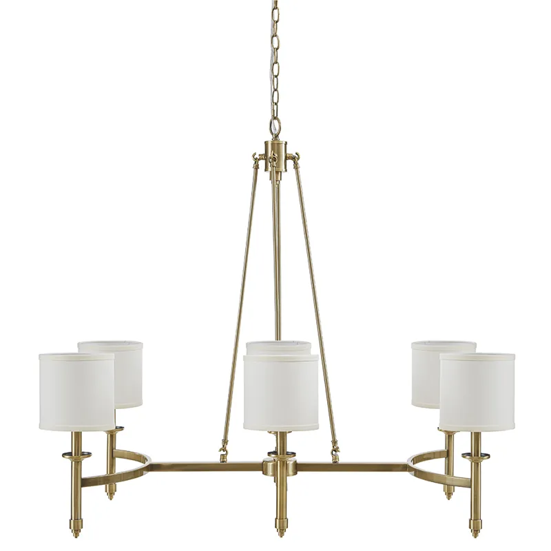 Elegenza 6-light Chandelier with Fabric Drum Shades - Antique Gold