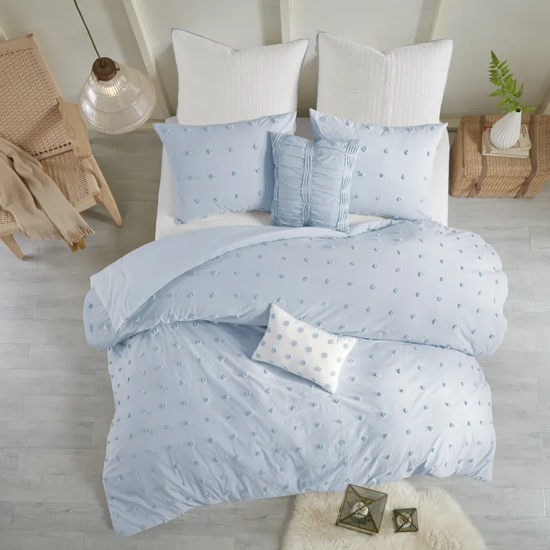 Brooklyn Full/Queen Cotton Jacquard Comforter Set with Euro Shams and Throw Pillows - Blue