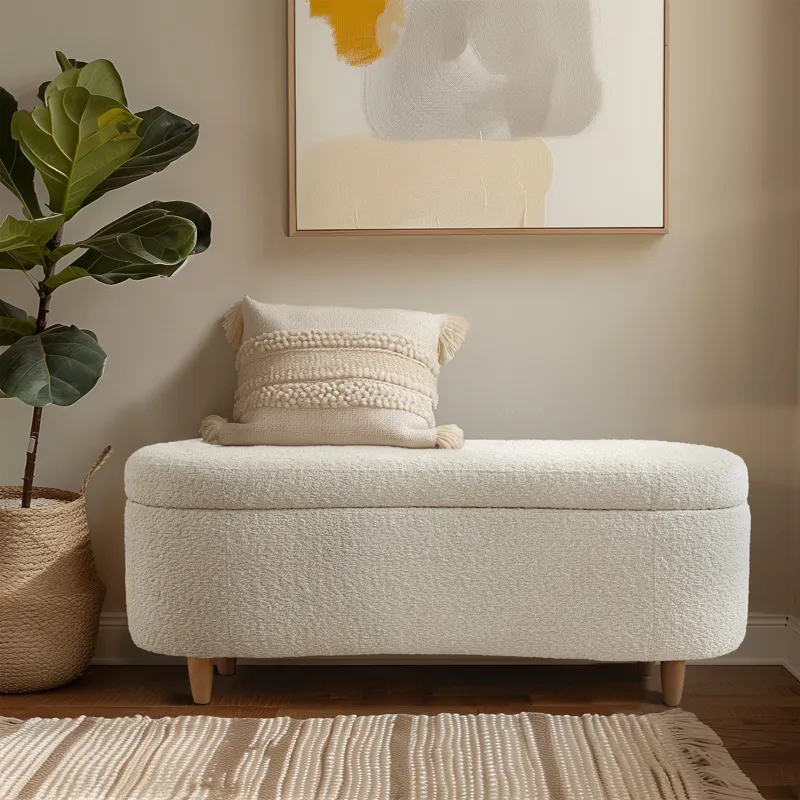 Bailey Boucle Flip Top Storage Bench - Cream