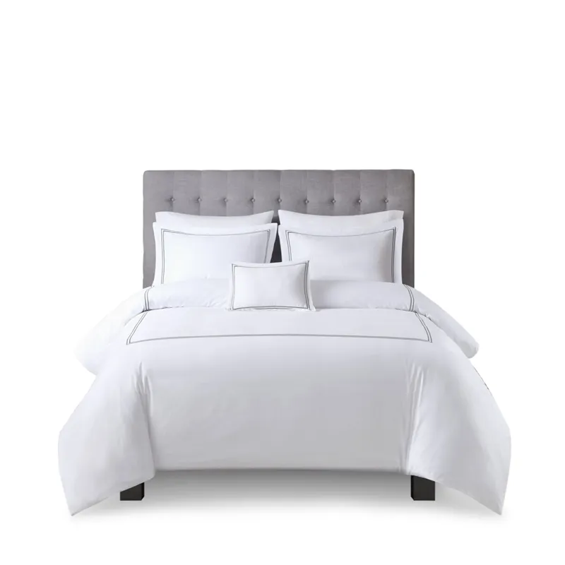 500 Thread Count Luxury Collection Full/Queen 100% Cotton Sateen Embroidered Duvet Cover Set - White