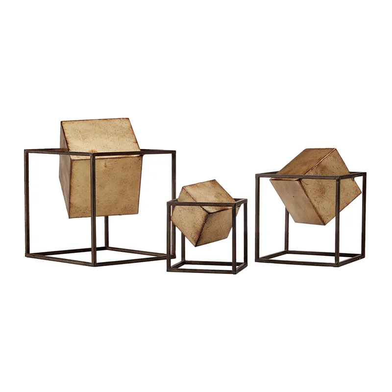 Quad Gold Cubes 3-piece Tabletop Decor Set - Black/Gold