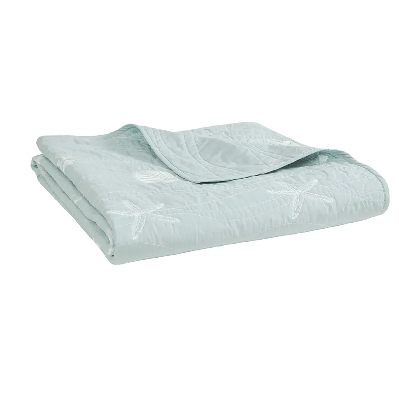 Harbor House Blue Seaside 4 Piece Cotton Reversible Embroidered Quilt Set with Throw Pillow