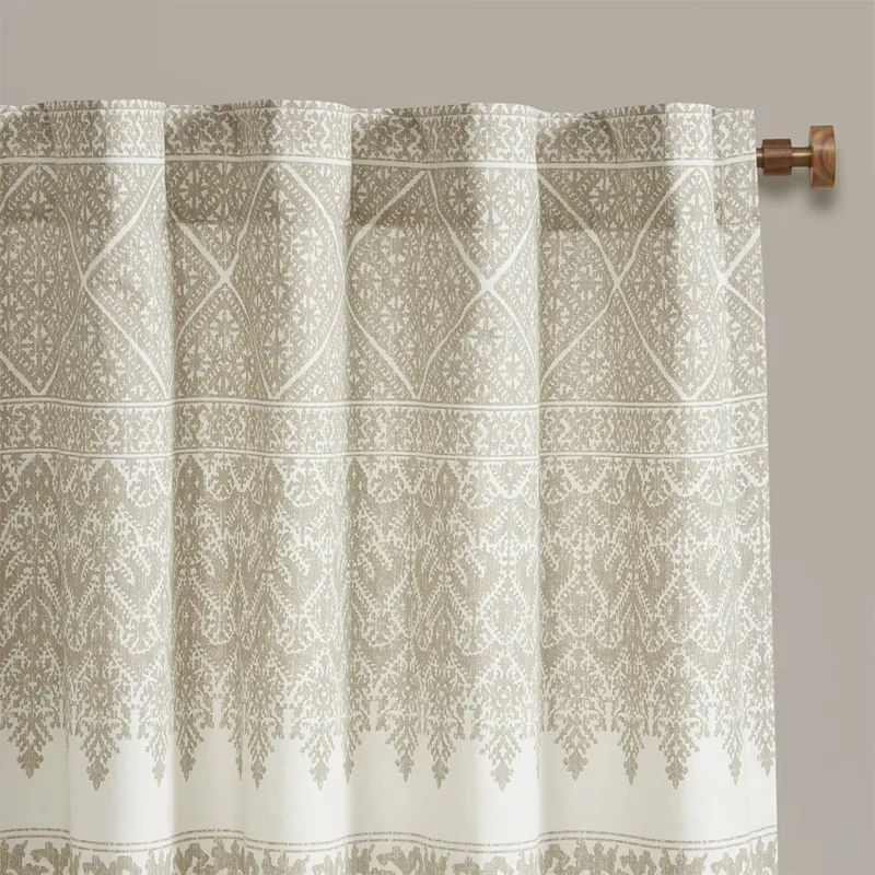 Mila Cotton Printed Curtain Panel with Chenille detail and Lining - Taupe