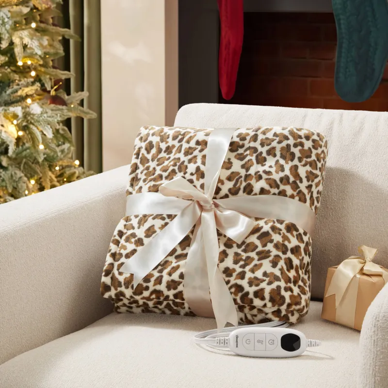 Beautyrest Shawn Heated Sherpa Snuggle Wrap Throw - Leopard