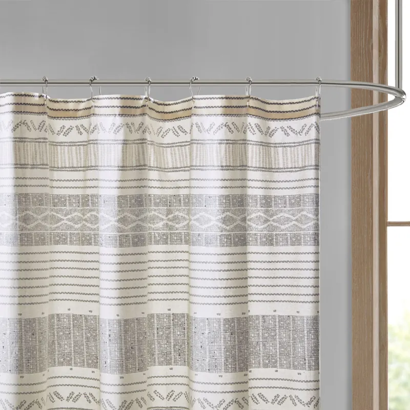 INK+IVY Cody Cotton Stripe Printed Shower Curtain with Tassel - Gray/Yellow