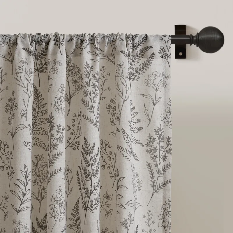 Madison Park Aria Floral Window Panel - Charcoal