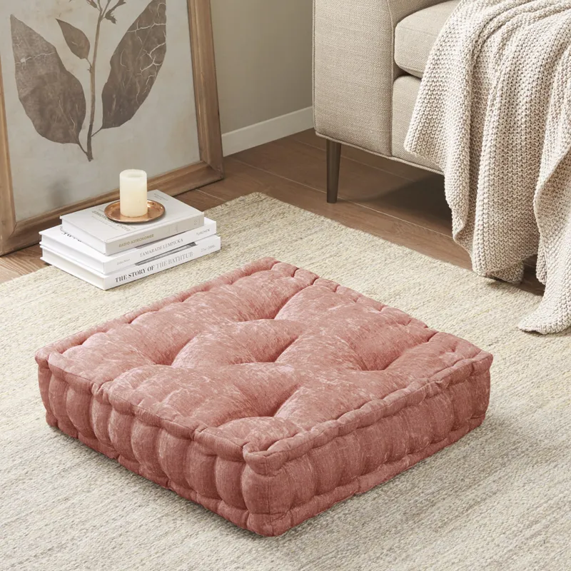 Azza Poly Chenille Square Floor Pillow Cushion - Dusty Peach