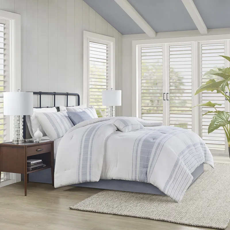 Harbor House Blue Morgan 6 Piece Cotton Jacquard Oversized Comforter Set