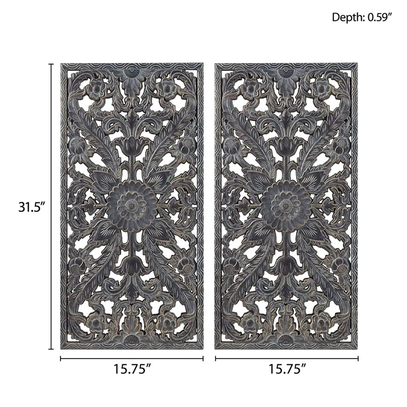 Madison Park Botanical Panel Distressed Carved Wood 2-piece Wall Decor Set