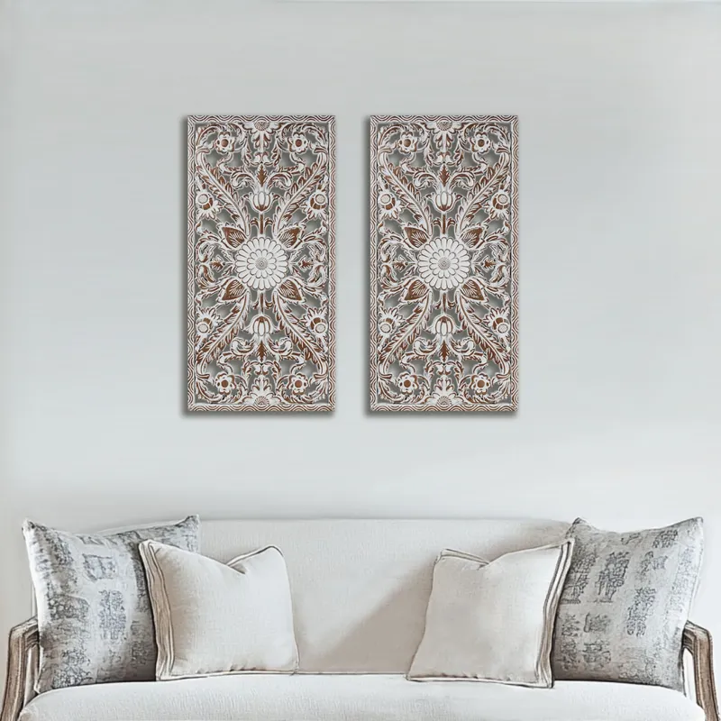Madison Park Botanical Panel Distressed Carved Wood 2-piece Wall Decor Set