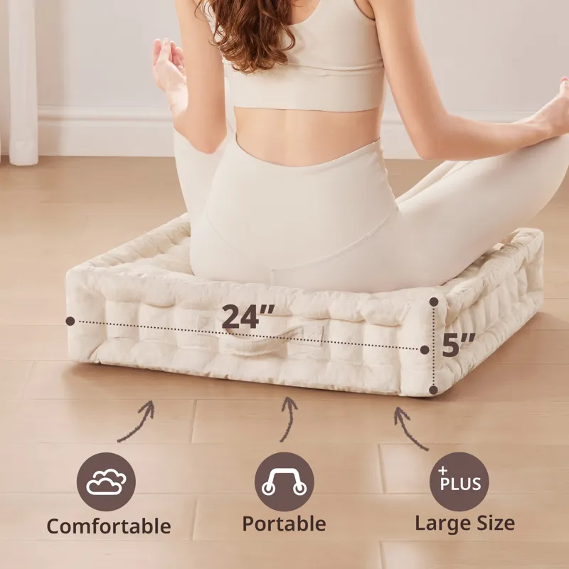 Azza Poly Chenille Square Floor Pillow Cushion - Ivory