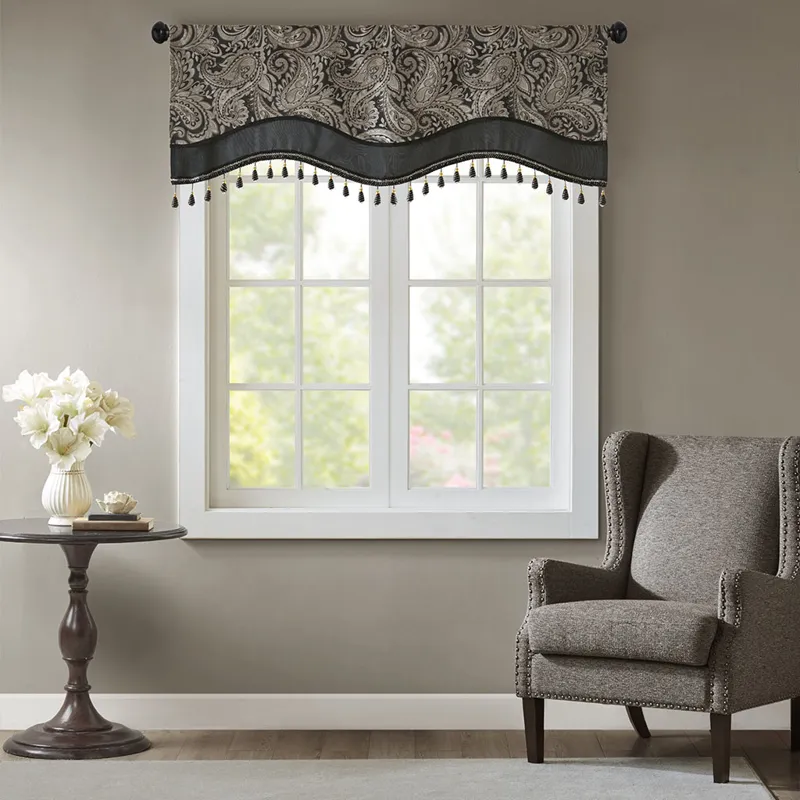 Madison Park Aubrey Jacquard Window Rod Pocket Valance With Beads