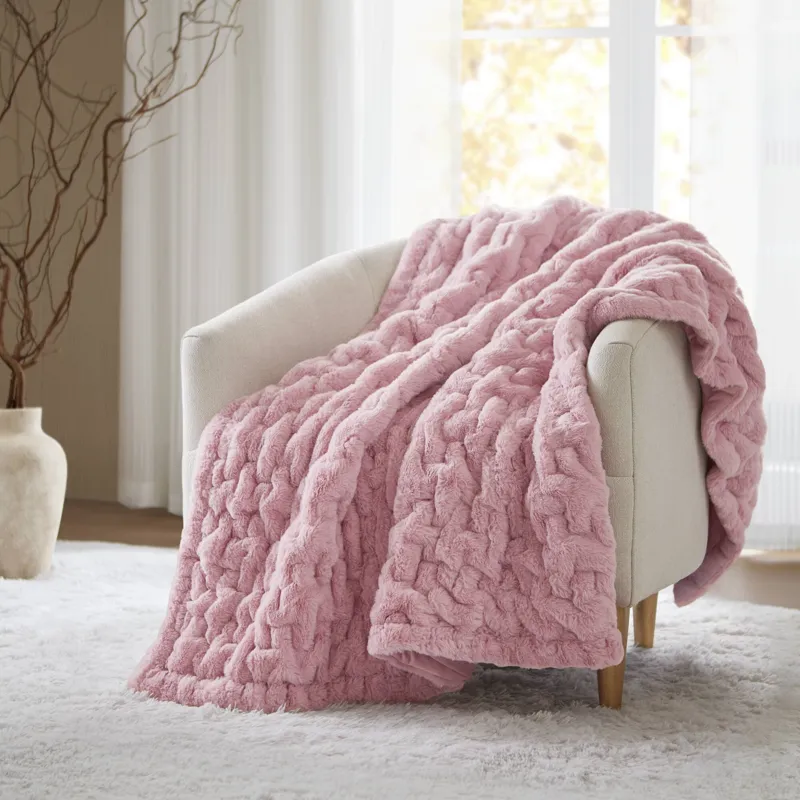 Madison Park Ruched Fur Throw