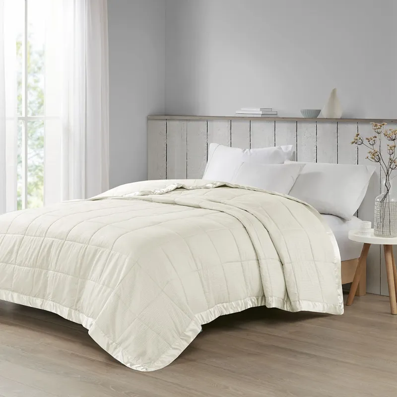Cambria King Oversized Down Alternative Blanket with Satin Trim - Ivory