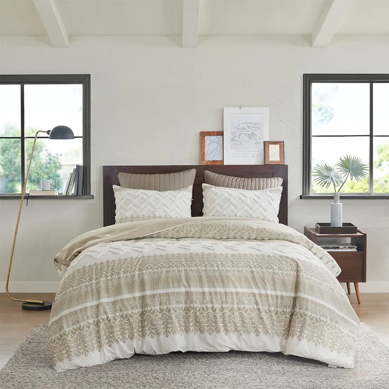 INK+IVY Mila 3 Piece Cotton Duvet Cover Set with Chenille Tufting