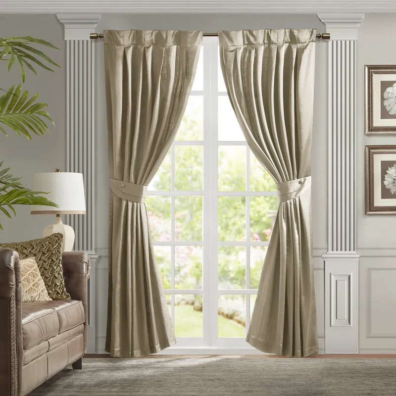 Avignon Pleat Curtain Panel with Tieback (Single) - Champagne