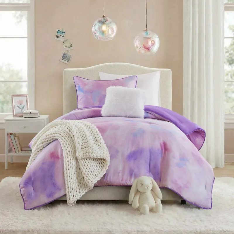 Intelligent Design Cassiopeia Watercolor Tie Dye Printed Comforter Set with Throw Pillow