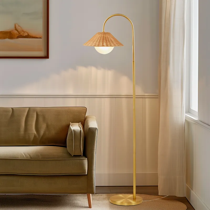 Laguna Rattan Weave Shade Floor Lamp - Gold/Natural