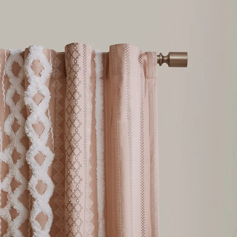 INK+IVY Imani Cotton Printed Curtain Panel with Chenille Stripe and Lining