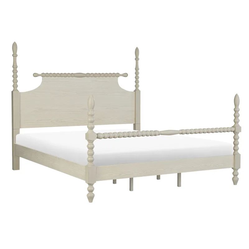 Beckett King Turned Wood Spindle Bed - Antique Cream
