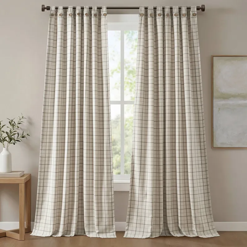 Madison Park Anaheim Plaid Rod Pocket and Back Tab Curtain Panel with Fleece Lining