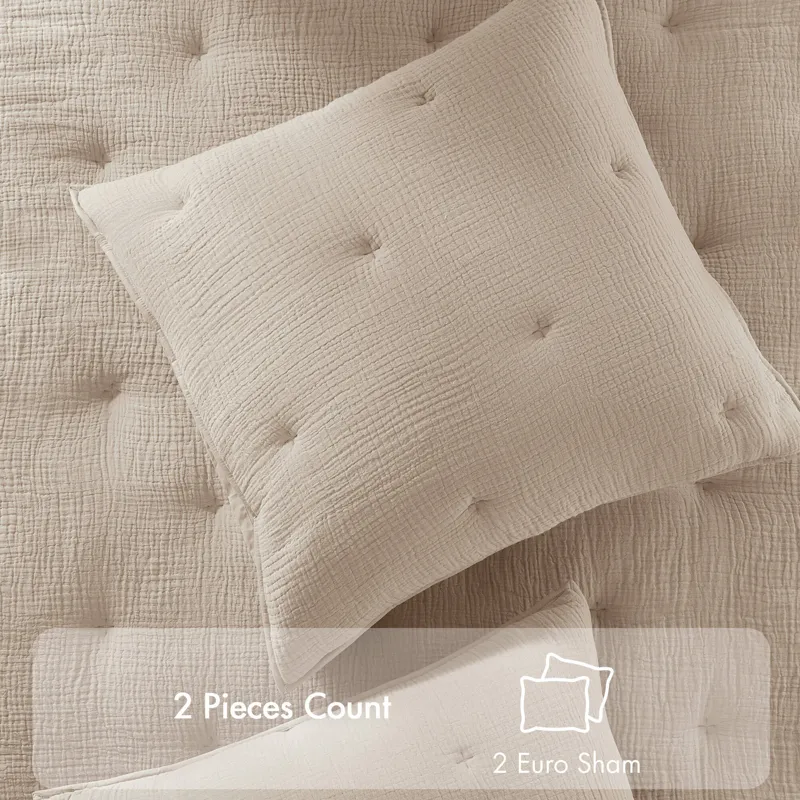 Breeze Cotton Gauze Embroidered Euro Sham - Taupe