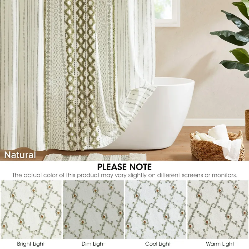 INK+IVY Imani Cotton Printed Shower Curtain with Chenille