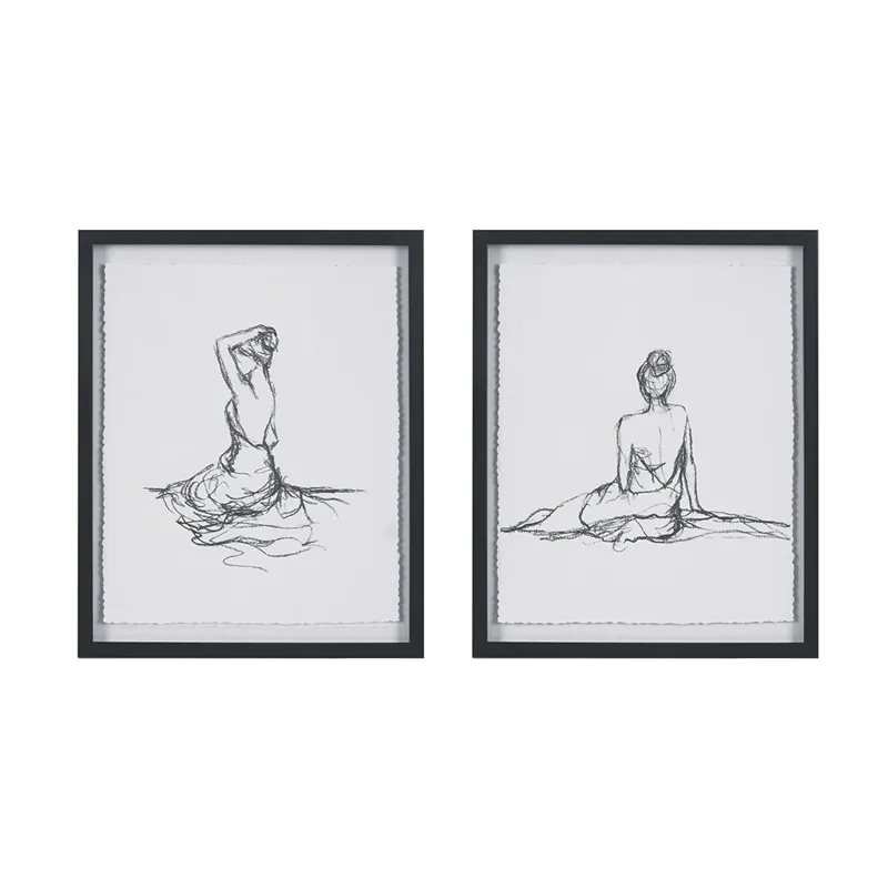 Madison Park Feminine Figures Sketch 2-piece Framed Glass and Matted Wall Art Set - Black/White