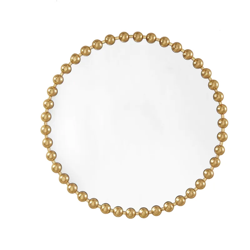 Marlowe 36\" Large Decorative Round Wall Mirror with Beaded Metal Frame - Gold