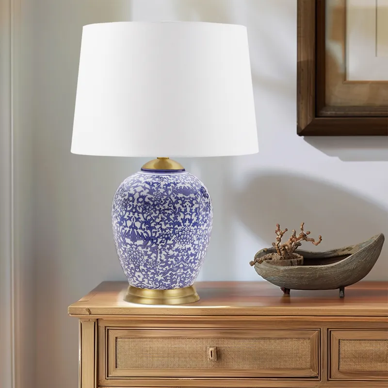 Mystique Blue Ceramic Ginger Jar Table Lamp - Blue