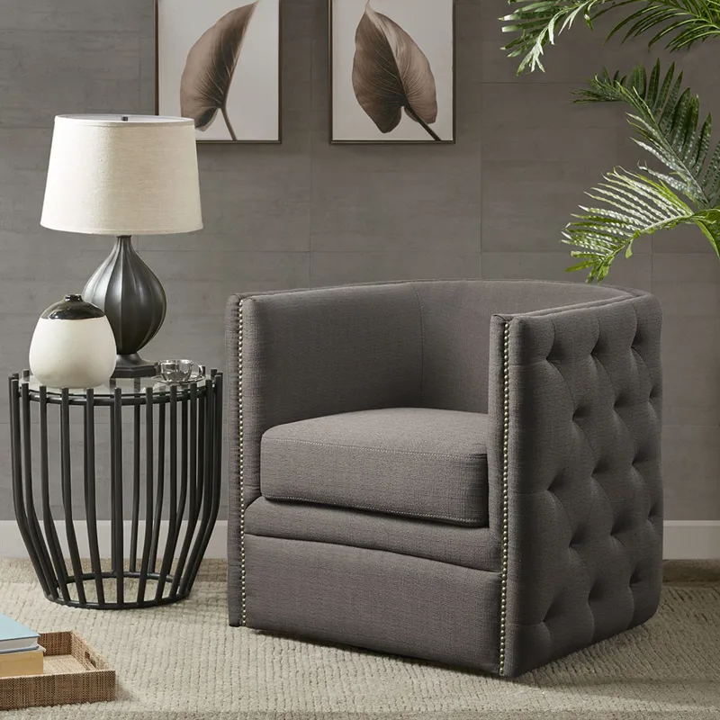 Capstone Tufted Barrel Swivel Chair - Grey