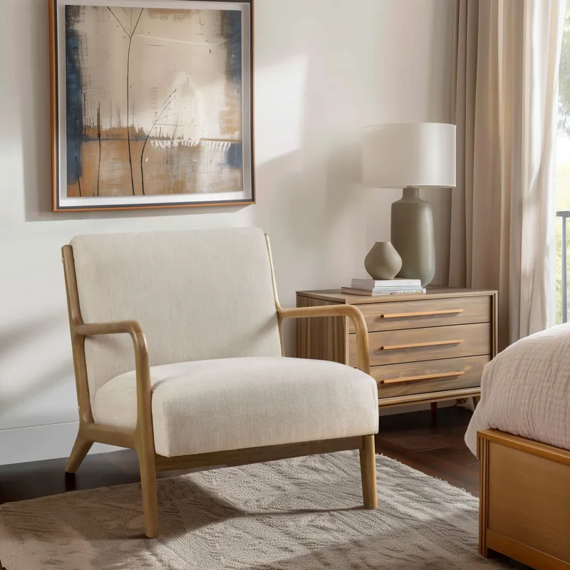 Novak Mid-Century Modern Accent Armchair - Cream